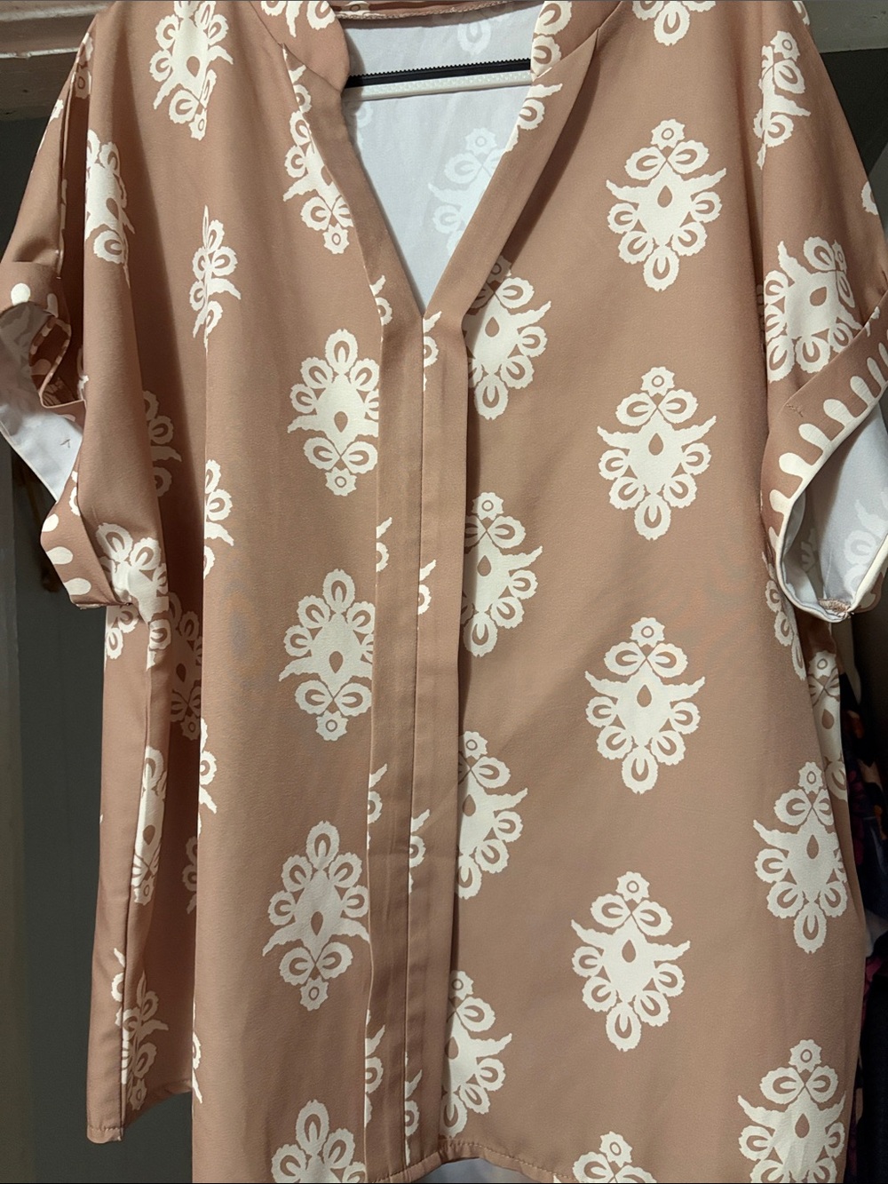 SHEIN Beige Printed Button-Down Short Sleeve Top